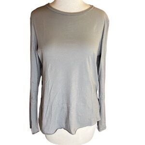 Comune Beverly Crewneck Light Gray Long Sleeve Raw Hem Tee Shirt New with Tags
